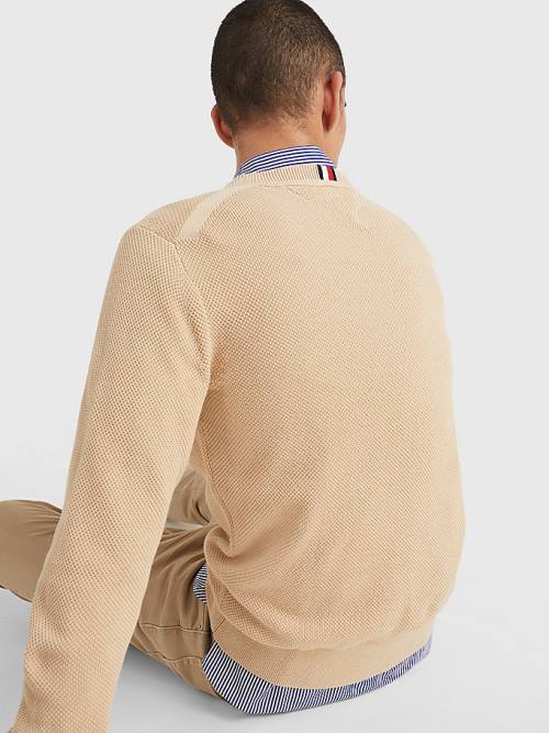 Beige Tommy Hilfiger Crew Neck Jumper Men's Sweaters | TH390RDS