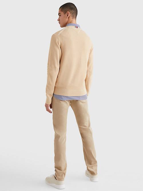 Beige Tommy Hilfiger Crew Neck Jumper Men's Sweaters | TH390RDS