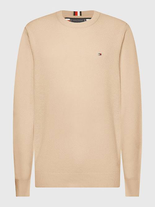 Beige Tommy Hilfiger Crew Neck Jumper Men's Sweaters | TH390RDS