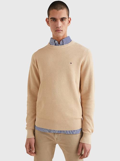 Beige Tommy Hilfiger Crew Neck Jumper Men\'s Sweaters | TH390RDS