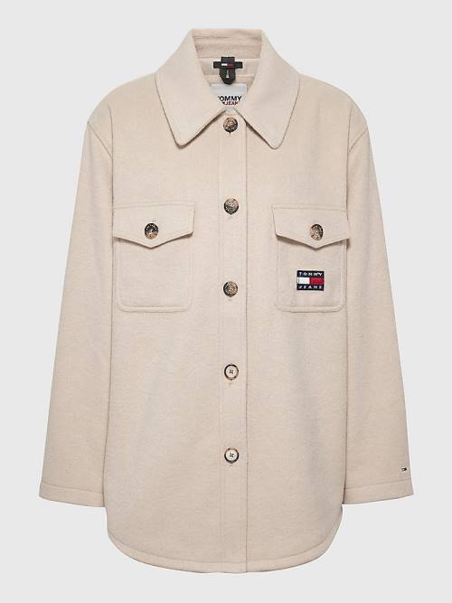 Beige Tommy Hilfiger Curve Chest Pocket Shacket Women\'s Jackets | TH451VUE