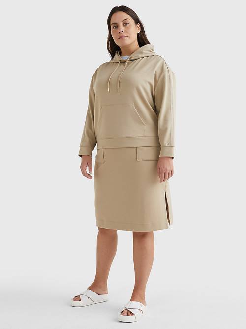 Beige Tommy Hilfiger Curve Interlock Knee Length Women's Skirts | TH782IYU