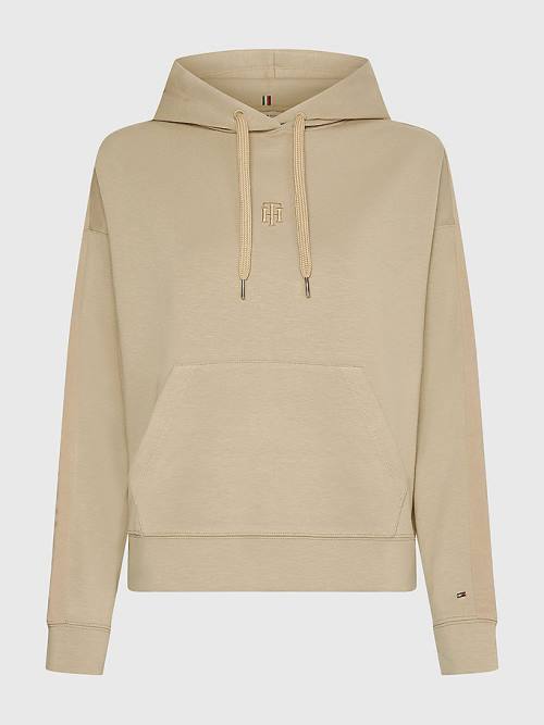 Beige Tommy Hilfiger Curve Monogram Interlock Relaxed Women's Hoodie | TH368HYW