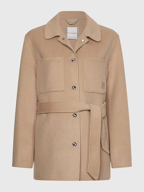 Beige Tommy Hilfiger Curve TH Interlock Belted Shacket Women\'s Jackets | TH319OXP