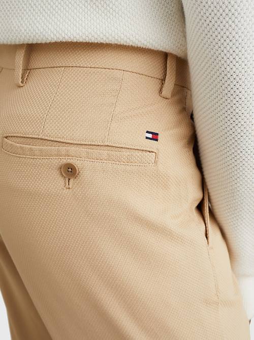 Beige Tommy Hilfiger Denton Basket Weave Straight Fit Chinos Men's Pants | TH958CSN