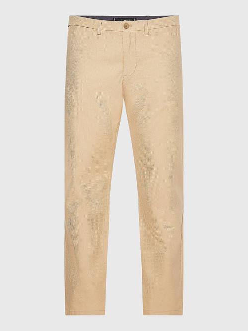 Beige Tommy Hilfiger Denton Basket Weave Straight Fit Chinos Men's Pants | TH958CSN