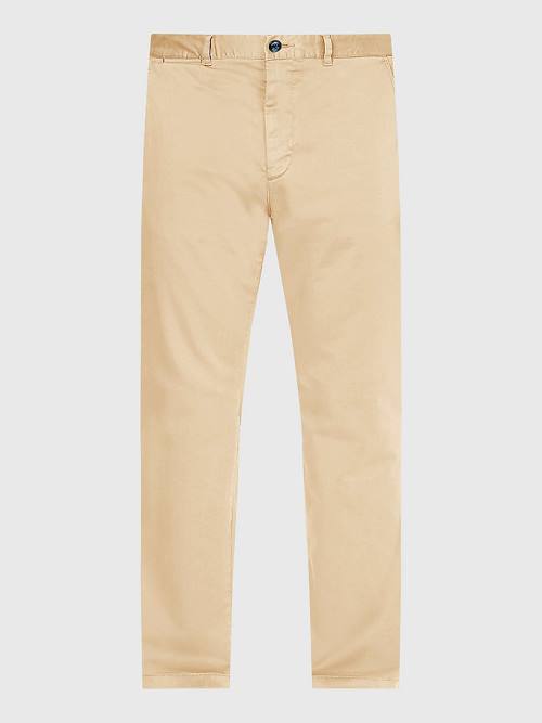 Beige Tommy Hilfiger Denton Straight Fit Satin Chinos Men's Pants | TH068ROF