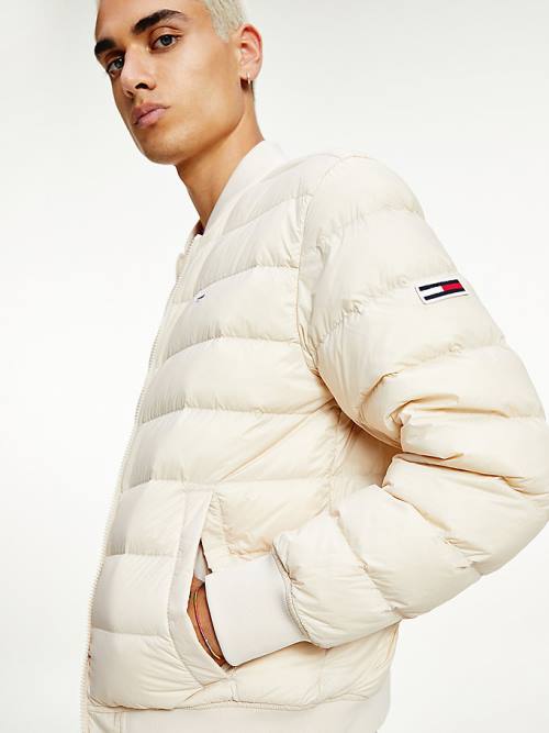 Beige Tommy Hilfiger Down Recycled Quilted Bomber Men's Jackets | TH268NKA