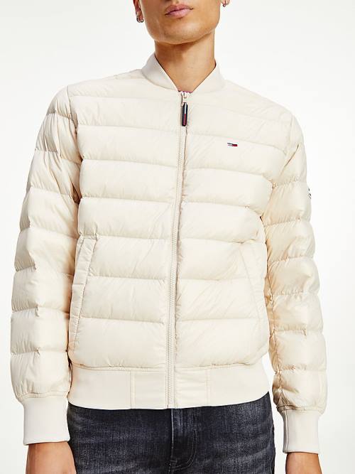 Beige Tommy Hilfiger Down Recycled Quilted Bomber Men's Jackets | TH268NKA