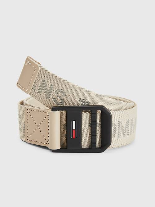 Beige Tommy Hilfiger Elevated Enamel Flag Buckle Men\'s Belts | TH469ILE