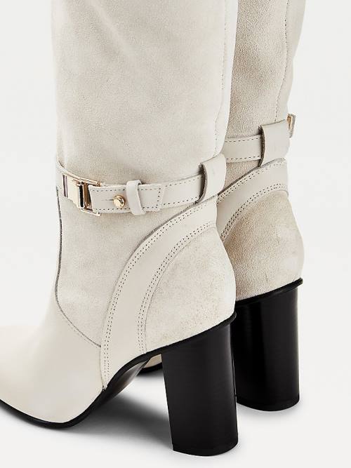 Beige Tommy Hilfiger Elevated Leather High Heel Women's Boots | TH179EBL