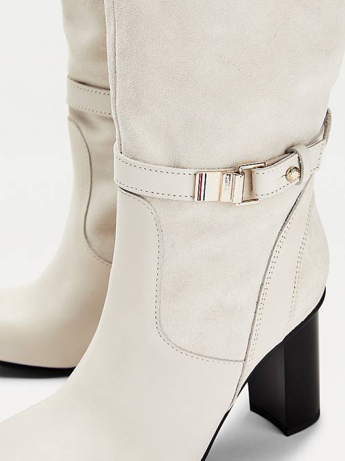 Beige Tommy Hilfiger Elevated Leather High Heel Women's Boots | TH179EBL