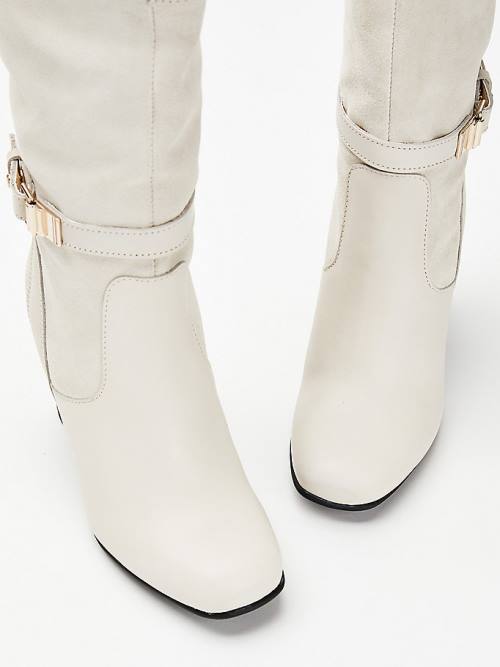 Beige Tommy Hilfiger Elevated Leather High Heel Women's Boots | TH179EBL