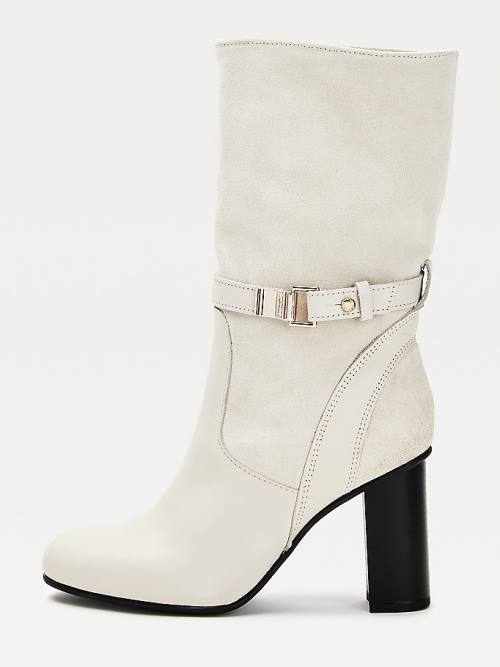 Beige Tommy Hilfiger Elevated Leather High Heel Women's Boots | TH179EBL