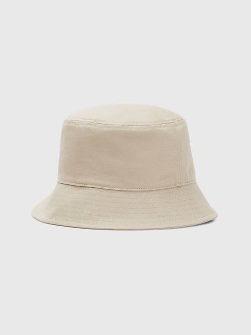 Beige Tommy Hilfiger Embroidery Bucket Men's Hats | TH375SKG