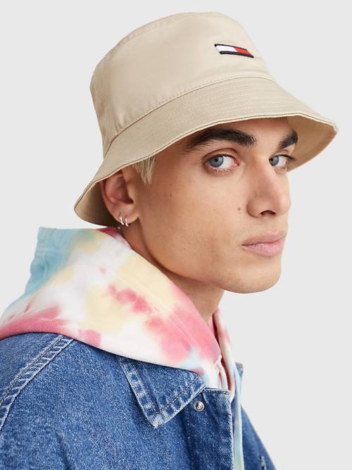 Beige Tommy Hilfiger Embroidery Bucket Men's Hats | TH375SKG