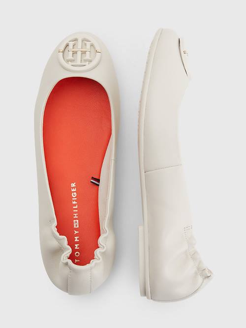 Beige Tommy Hilfiger Essential Leather Women's Ballerina | TH107YUP