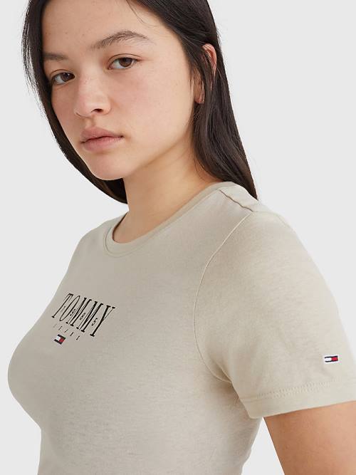 Beige Tommy Hilfiger Essential Logo Skinny Fit Women's T Shirts | TH598EXB