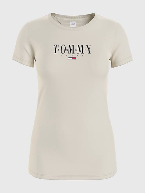 Beige Tommy Hilfiger Essential Logo Skinny Fit Women's T Shirts | TH598EXB