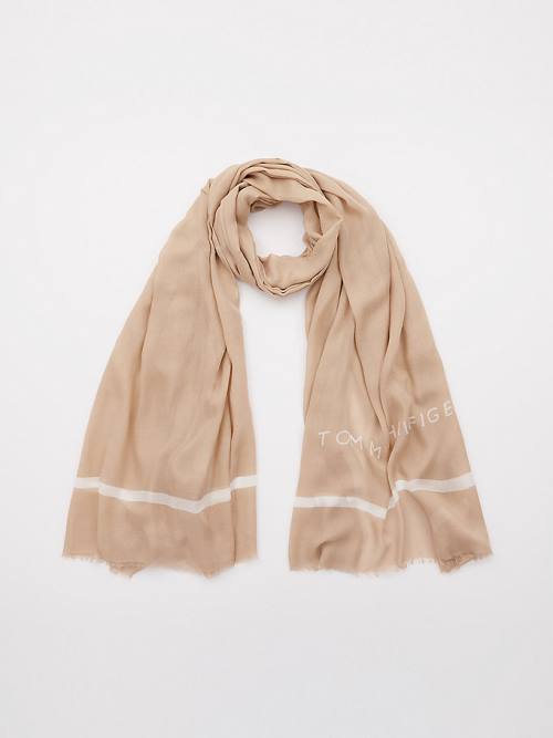 Beige Tommy Hilfiger Essential Modal Logo Women\'s Scarves | TH918TEK