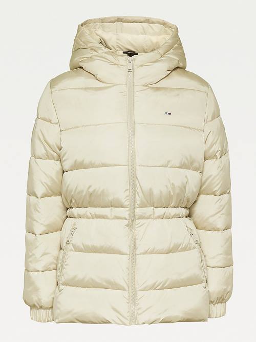 Beige Tommy Hilfiger Essential Recycled Hooded Down Puffer Women's Jackets | TH538ZFL