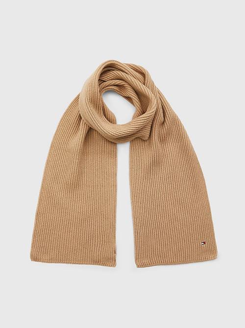 Beige Tommy Hilfiger Essential Rib-Knit Men\'s Scarves | TH710KIM