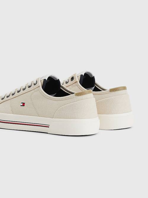 Beige Tommy Hilfiger Essential Signature Canvas Men's Sneakers | TH819PDF