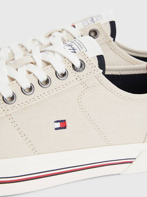 Beige Tommy Hilfiger Essential Signature Canvas Men's Sneakers | TH819PDF