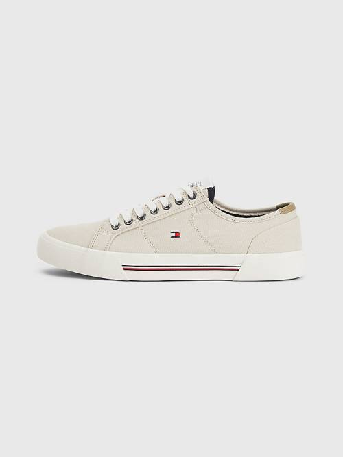 Beige Tommy Hilfiger Essential Signature Canvas Men's Sneakers | TH819PDF