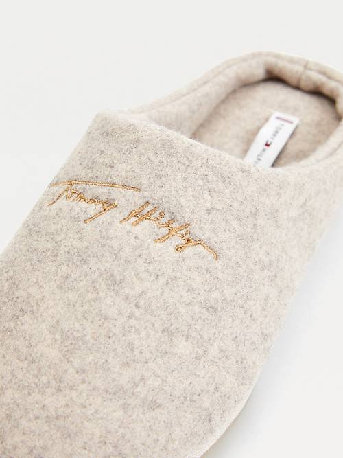 Beige Tommy Hilfiger Essential Signature Home Women's Slippers | TH961STE