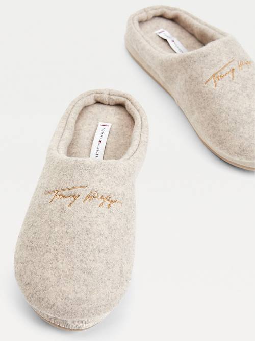 Beige Tommy Hilfiger Essential Signature Home Women's Slippers | TH961STE