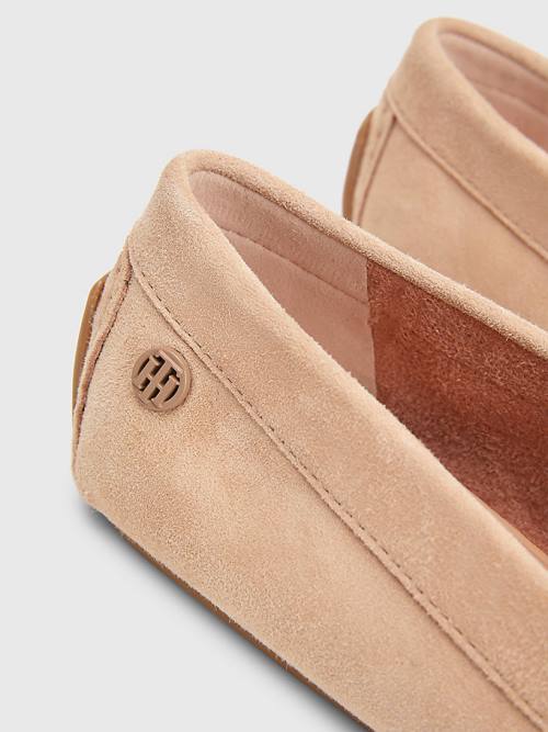 Beige Tommy Hilfiger Essential Suede Moccasins Women's Loafers | TH145EXK