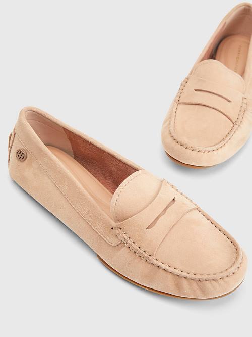 Beige Tommy Hilfiger Essential Suede Moccasins Women's Loafers | TH145EXK