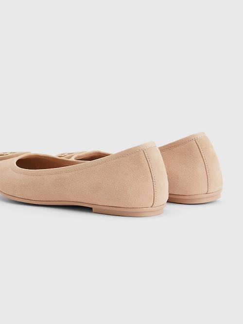 Beige Tommy Hilfiger Essential Suede Women's Ballerina | TH581KPF