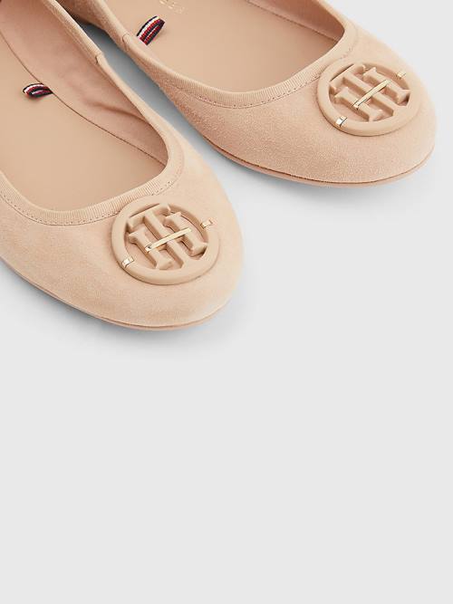 Beige Tommy Hilfiger Essential Suede Women's Ballerina | TH581KPF