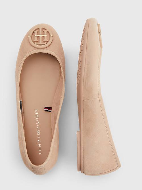 Beige Tommy Hilfiger Essential Suede Women's Ballerina | TH581KPF