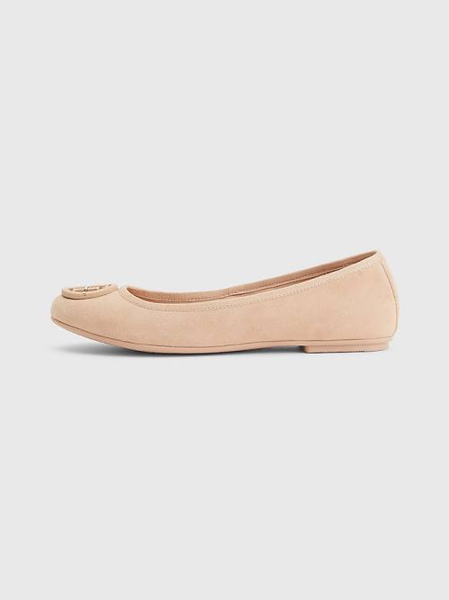 Beige Tommy Hilfiger Essential Suede Women's Ballerina | TH581KPF