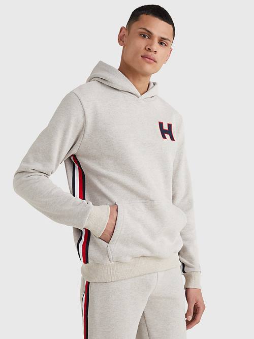 Beige Tommy Hilfiger Exclusive Signature Detail Monogram Men's Hoodie | TH613HNS