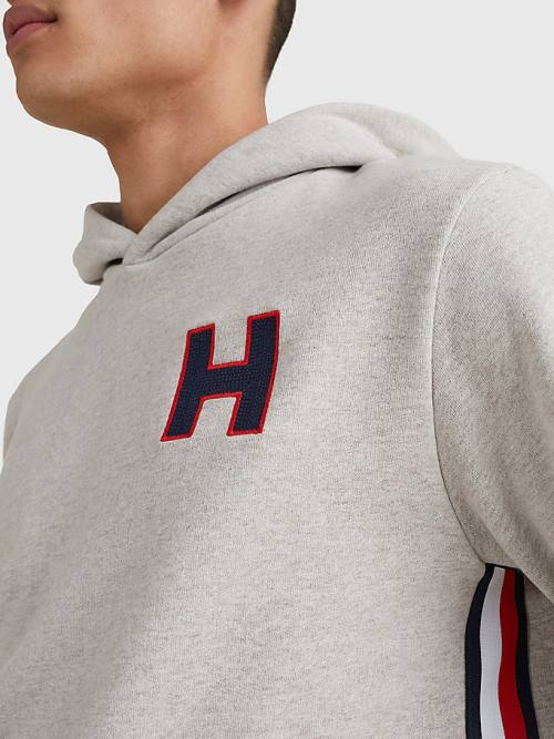 Beige Tommy Hilfiger Exclusive Signature Detail Monogram Men's Hoodie | TH613HNS