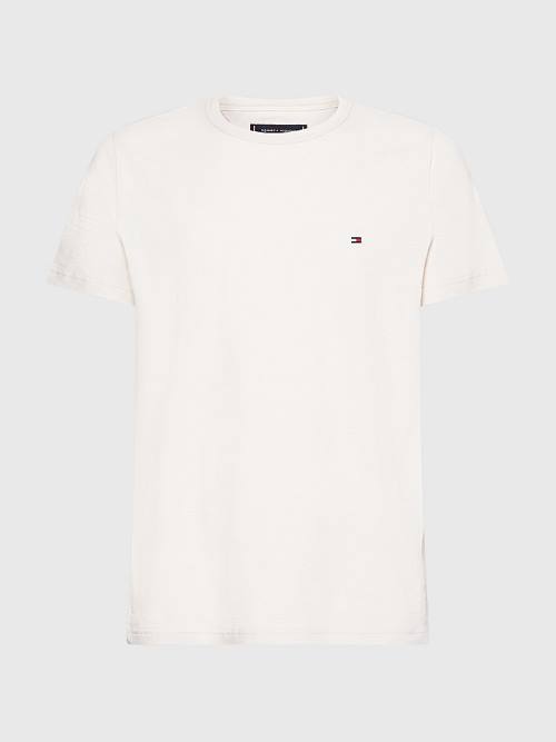 Beige Tommy Hilfiger Flag Embroidery Men's T Shirts | TH628ADY