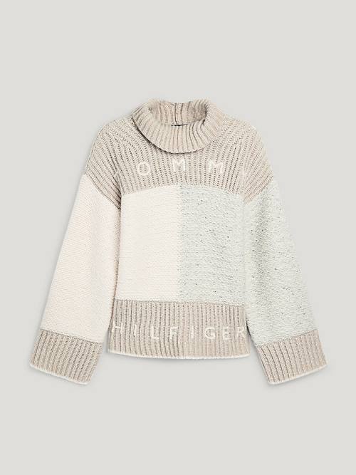 Beige Tommy Hilfiger Flag High Neck Jumper Women's Sweaters | TH489QBU