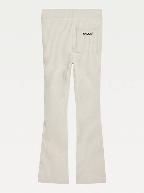 Beige Tommy Hilfiger Flared Rib-Knit Girls' Pants | TH896NAP