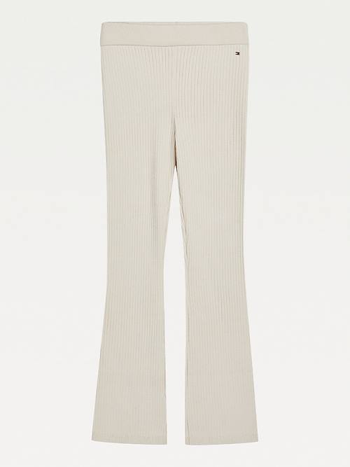 Beige Tommy Hilfiger Flared Rib-Knit Girls\' Pants | TH896NAP