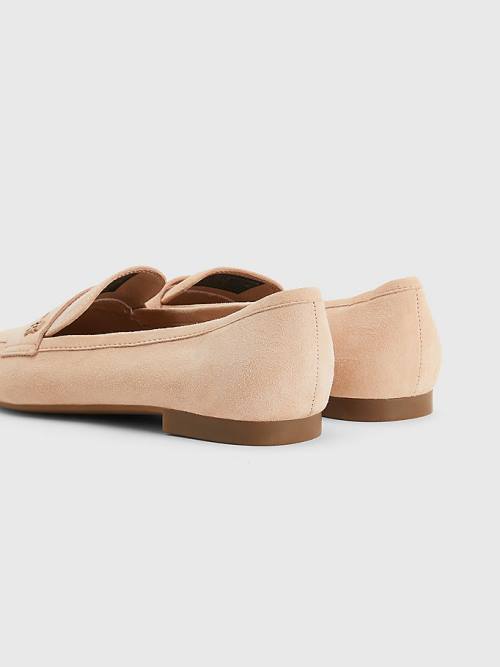 Beige Tommy Hilfiger Flat Suede Women's Loafers | TH965RTM