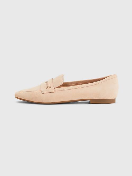 Beige Tommy Hilfiger Flat Suede Women's Loafers | TH965RTM