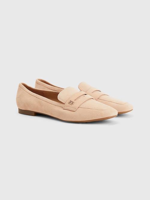 Beige Tommy Hilfiger Flat Suede Women\'s Loafers | TH965RTM