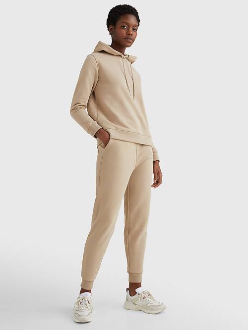 Beige Tommy Hilfiger Fleece Cuffed Leg Joggers Women's Pants | TH890SUQ