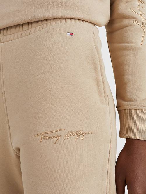 Beige Tommy Hilfiger Fleece Cuffed Leg Joggers Women's Pants | TH890SUQ