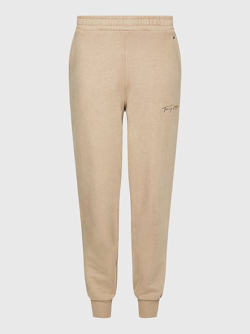 Beige Tommy Hilfiger Fleece Cuffed Leg Joggers Women's Pants | TH890SUQ