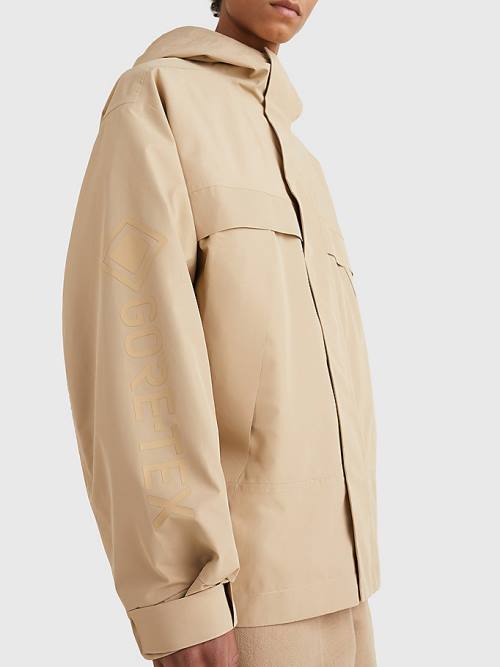 Beige Tommy Hilfiger GORE-TEX Crest Hooded Parka Men's Coats | TH618CZB